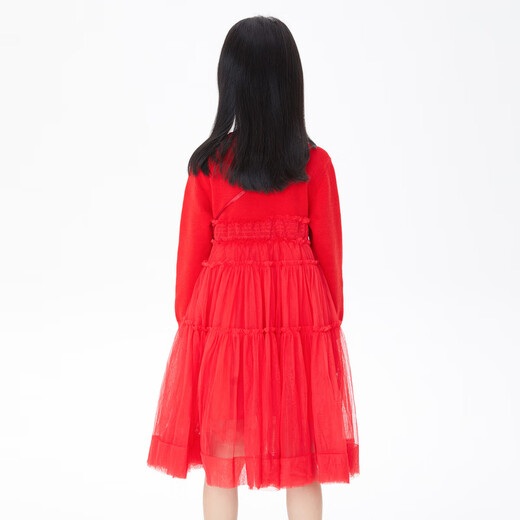 Annil (Annil) shopping mall same style girls dress gauze skirt autumn new long-sleeved princess dress AG313548 New Year red 140cm