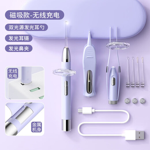 COOKSS儿童挖耳勺掏耳朵神器婴儿发光可视耳勺新生儿耳屎镊子采耳套装