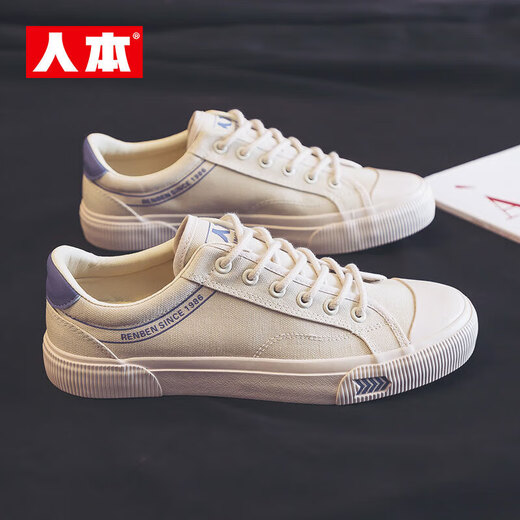 人本男鞋帆布鞋男2024秋季透气小白鞋男休闲百搭板鞋男学生运动鞋子男 米兰 40