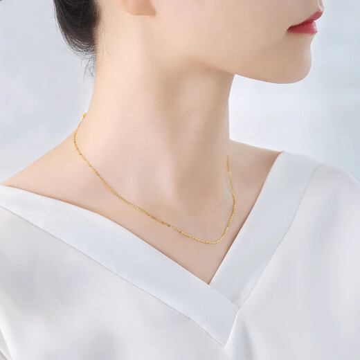Feiyu 18K gold necklace women's O-shaped chain clavicle chain plain chain AU750 gold rose gold color gold extended thin single chain K gold color thick about 2.0mm x 50cm