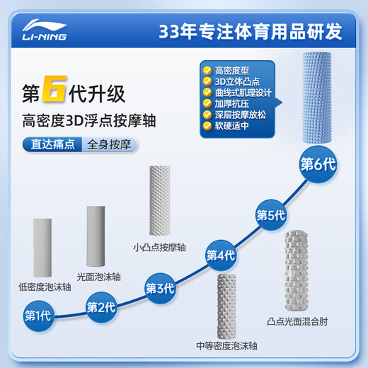 李宁（LI-NING）泡沫轴滚轴健身放松肌肉瑜伽柱按摩狼牙棒瑜伽器材便携滚筒琅琊棒