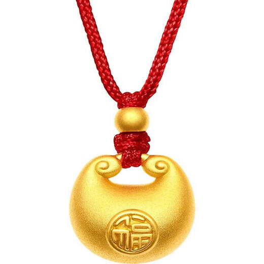 Shengli gold little fat blessing necklace pure gold covered with silver 9999 safety lock pendant small gold lump full moon birthday gift for girlfriend red rope style