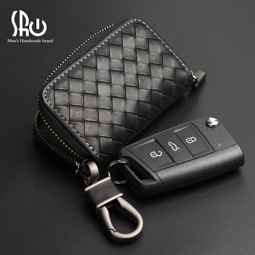 STRONGNEW Hand-woven Automotive Supplies Key Chain Soft leather Universal Young Personality Fashion Simple Key Case Black: Waxed Tire Cowhide