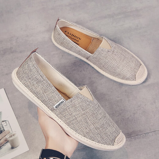 Feelaces alte Peking-Stoffschuhe Herren-Stoffschuhe Leinen Leinwand Schuhe Fischerschuhe ein Fuß Stroh gewebte Schuhe Lazy Schuhe grau 2905 Leinen 39