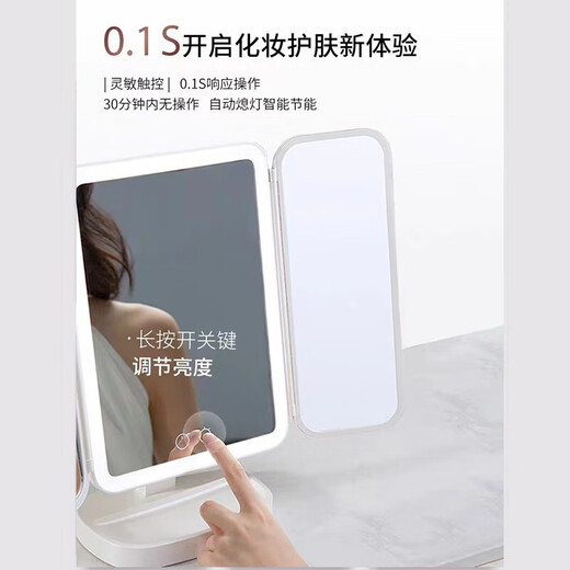 柏菲登卧室镜子高清充电智能化妆镜带灯led梳妆镜 桌面台式梳妆台补妆镜 美容化妆镜美容器镜子 贝壳镜【360旋转+三色光】珍珠白