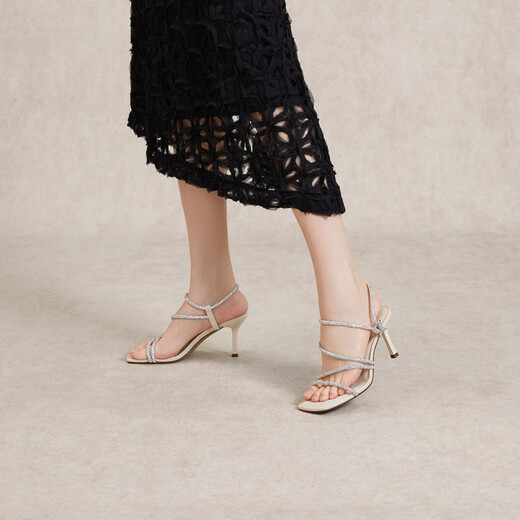Qianbaidu [Serie Silent] Sandalias de moda con tacón de tacón para mujeres nuevas sandalias de moda de verano Silver/Beige 38