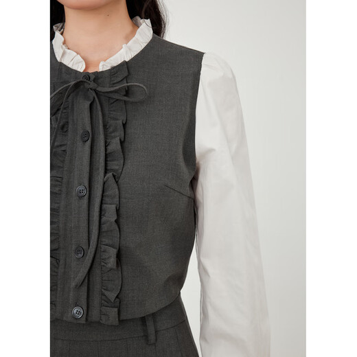 Zihan (ZIHAN) Zihan fungus fake two-piece patchwork shirt A-line pleated skirt two-piece suit for women 2025 spring new style Gray M