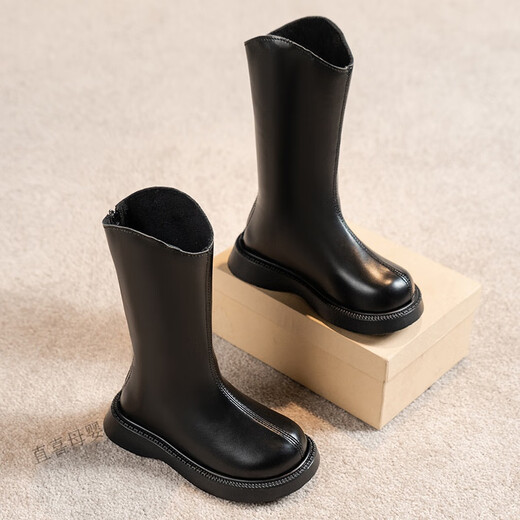 Zhixi Children's Boots Autumn and Winter New Girls' Boots Baby Tall Princess Boots Little Girls' Velvet Martin Boots Children's Shoes xd-907 Thin Velvet Black Size 29 Inner Length 17.7cm