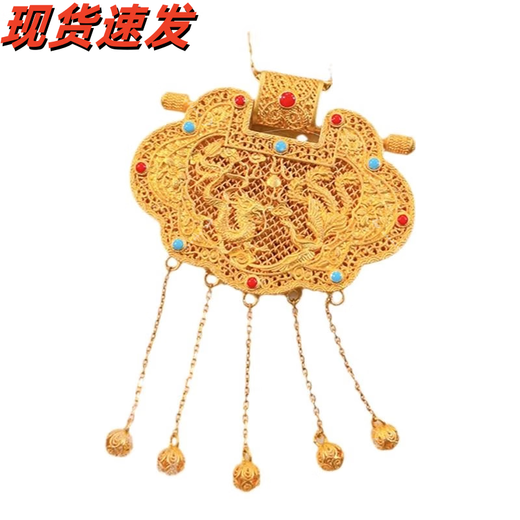 Fuhuang Jewelry Counter has the same style as the Emperor's Disciple Pendant 999 pure gold covered with silver, ancient method, inherited filigree, dragon and phoenix in auspicious lock package as a gift, Emperor's Disciple Pendant, black rope, 1g gold-filled, enamel style