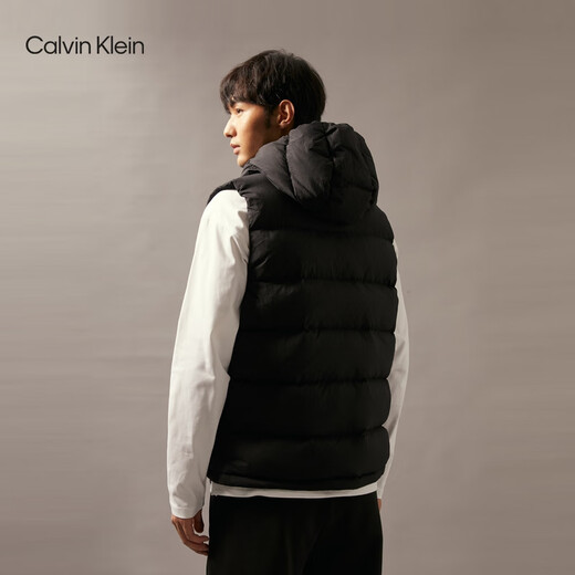 Calvin Klein sports outdoor waterproof autumn and winter men's simple ck embroidered duck down quilted hooded down vest jacket BAE-space black L