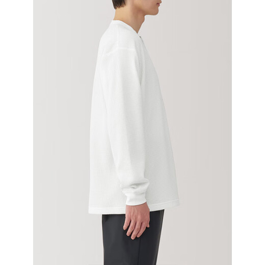 MUJI men's waffle henley collar long-sleeved T-shirt base layer hardcore sun protection light yellow S 165/84A