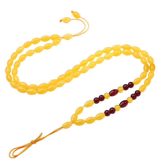 Emperor Xuan natural beeswax amber necklace sweater chain pendant hanging rope chicken oil yellow round bead bracelet with chain men and women accessories No. 1 bead chain 7*70