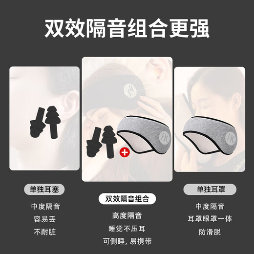 H&K隔音耳罩/眼罩一体全包式可侧睡不压耳【灰色升级款】耳罩+耳塞