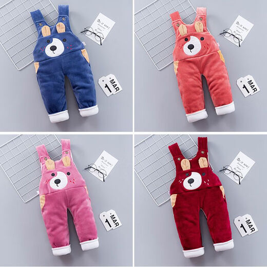 Disney children's overalls autumn and winter 1-3 year old baby thickened thermal pants for boys and girls one-piece open crotch overalls cotton pants sky blue open crotch pants 100 recommended height 85-95
