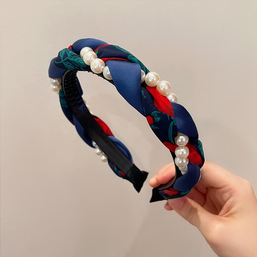 Buck Lele French contrasting color twist braided headband retro Hong Kong style pearl Internet celebrity hairpin high-end headband hair accessories wholesale pink pearl twist headband