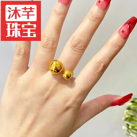 Muqian 5D cyanide-free hard gold gold pearl ring for women 999 pure gold personalized niche new ring pure gold index finger ring No. 10 2.30-2.40g