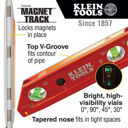 Klein ToolsTools 935RBLT Level 9 Inch with Magnet 3 Vials