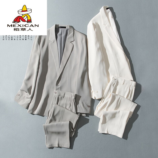 Scarecrow high-end Japanese style light mature business casual suit jacket men's light luxury autumn and winter groom's wedding loose suit suit TZXF2000 off-white M