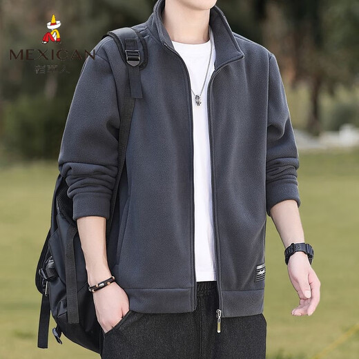 Scarecrow Jacket Men's Autumn and Winter Polar Fleece Jacket 2025 New Style Young and Middle-aged Stand-up Collar Plus Velvet Sports Casual Dad Wear Dark Gray L Recommended 120-135 Jin Jin equals 0.5 kg