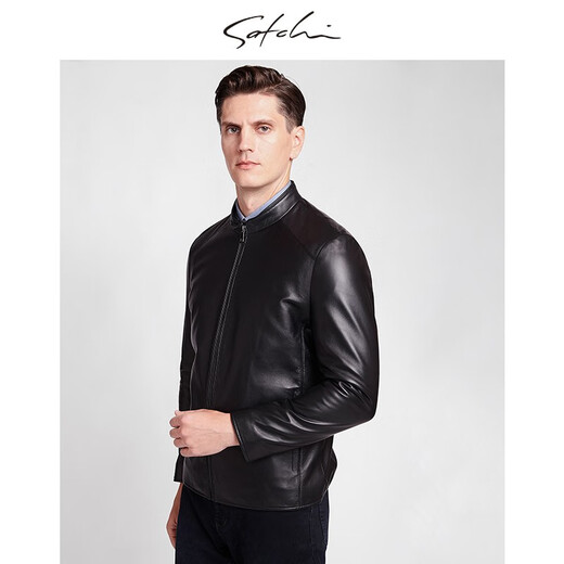 Sachi Satchi [lange Zeit ohne Falten] Herren-Leder-Leder-Jacke für Herren Herumn Neue Style Business Sheepselbe hübsches Stand-up-Halsband-Lederjacke Herren klassischer Stand-up-Halsband Schwarz M 48/170