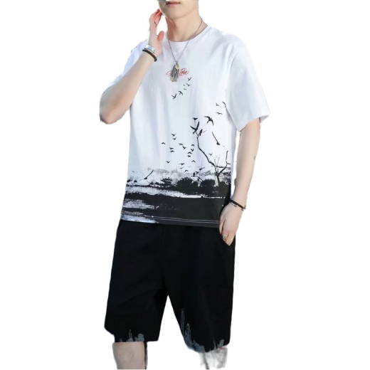 Camiseta de manga corta Xuan Laiya Traje deportivo de verano para hombres SET de seda de hielo combinado con camiseta casual de moda de gradiente suelta Top 878 [blanco] 2xl 2XL