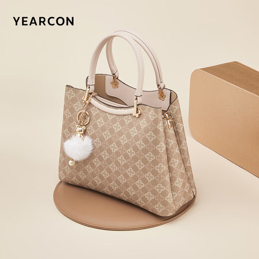 
Yierkang birthday gift large capacity tote bag contrasting color mother bag retro ladies handbag S2W28095-967 apricot color