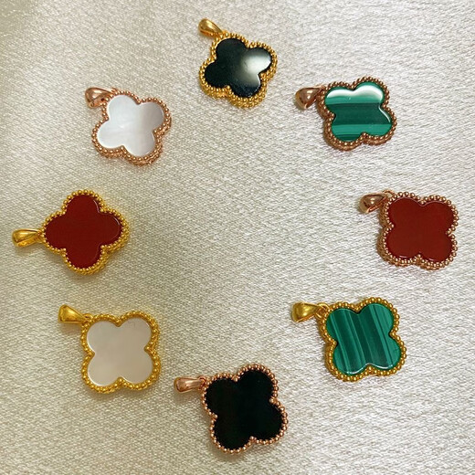18K gold four-leaf clover pendant color gold rose gold gold pendant necklace set chain au750 girl gift for girlfriend 18K gold rose gold (single pendant) 20mm red agate