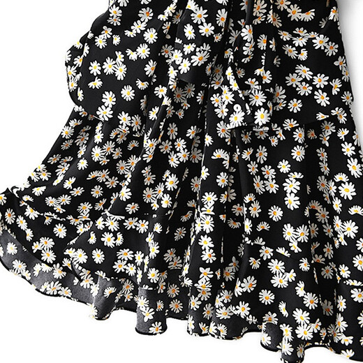 
Shanidoluo large size women's fat mm summer clothing new product loose small daisy print fat man slim dress 15902 black XL recommended 110-130Jin [Jin equals 0.5 kg] to wear