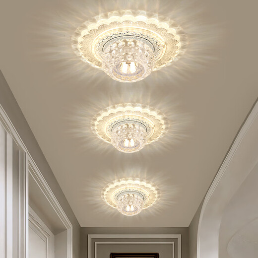 Moko Crystal Corridor Aisle Light Net Red Ceiling Light Entry Porch Light Surface-mounted Downlight Open Hole Embedded Balcony Light Large_LED 14W Three Color Light + White Light Concealed Model - The ceiling needs to have a hole of 5-10 cm