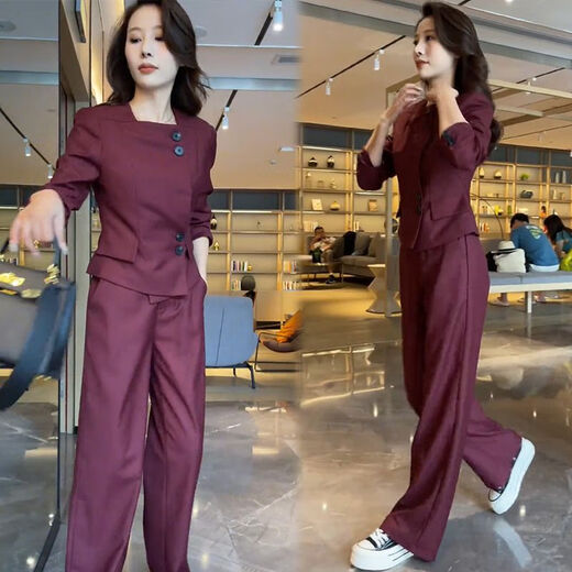 萧筝女士秋装2024新款4050岁穿的时尚套装女2024秋季新款高级气质显瘦 13897-紫色套装 M 【建议80-95斤】