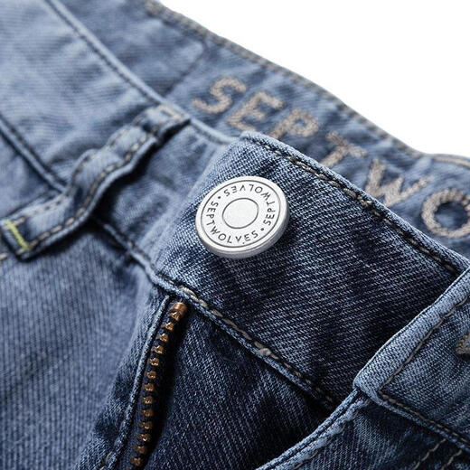 Seven Wolf Jeans Men's Spring and Summer Casual All-Match Leisure Pants Solid Color Pants Cropped Pants Men's Fashion Light Blue 34/86A