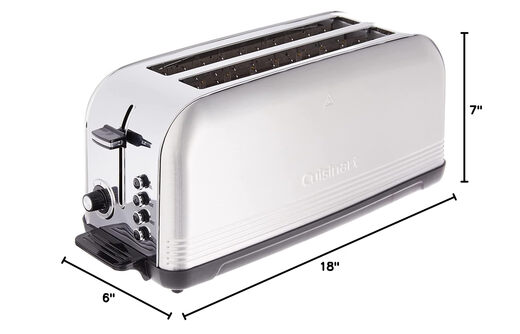 CUISINART long slot toaster, 2-slice stainless steel multi-function toaster, retro silver, bread thawing and heating, small toaster for home breakfast