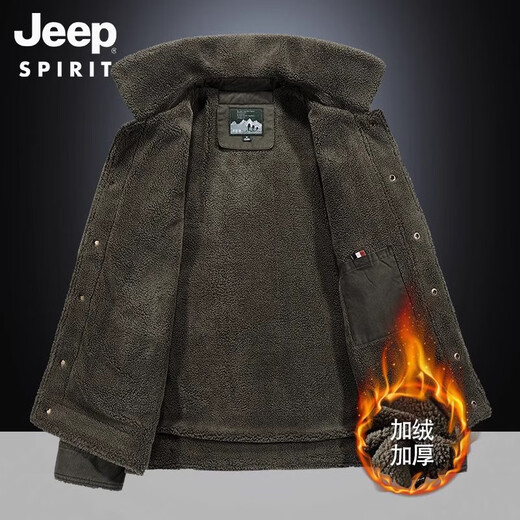 JEEP SPIRIT Cotton Velvet Jacket Men's Winter Lamb Velvet Cotton Clothes Men's Work Jacket Jacket Army Green 3166-Autumn and Winter Plus Velvet 3XL