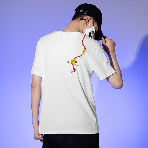 Denon supreme short-sleeved T-shirt for men and women Chinese style brand summer loose national trend lion embroidered cotton top men's T-shirt T694 lion white M