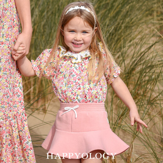 Happyology British children and girls short-sleeved floral shirt pure cotton bottoming baby girl loose shirt top colorful Newnham 98 (98cm)