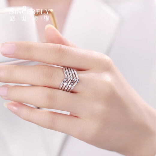 SHENGSHIQIYUAN platinum ring women's pt950 plain ring simple style platinum ring women's v-shaped row ring 5.39 g live mouth adjustable