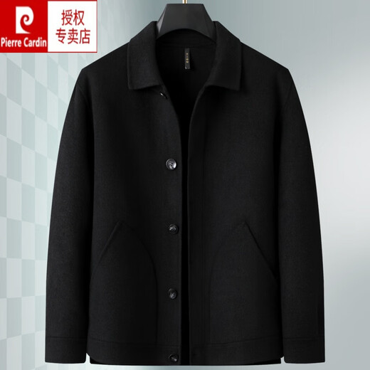 Pierre Cardin high-end men's solid color wool double-sided woolen coat plus fat large size autumn and winter fat loose short coat jacket black 2XL