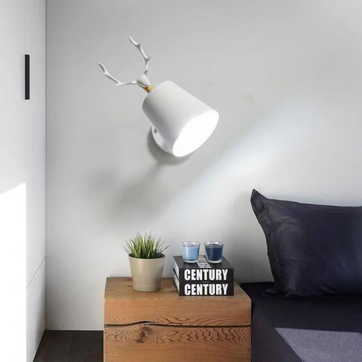 Yilin Nordic Simple Desk Wall Lamp Bedroom Bedside Lamp Living Room Corridor Wall Lamp Macaron Personalized Creative Deer Head Lamp Black No Bulb Self-Prepared