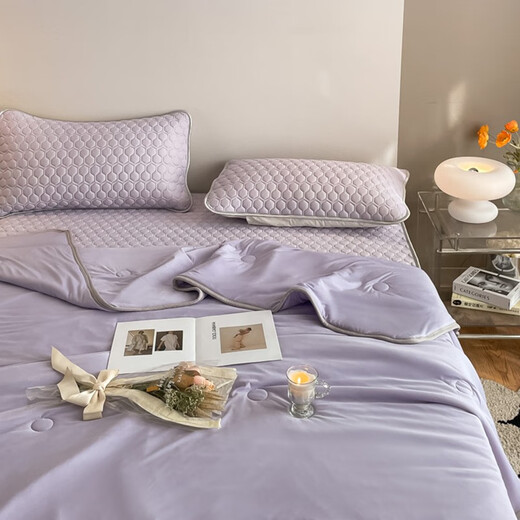 Red bean summer cool ice silk latex cool mat summer cool quilt three and four pieces set summer air conditioning mat machine washable bed cover style - light purple four pieces set / 1.5m cool mat + 2.0m summer quilt + pillowcase 2