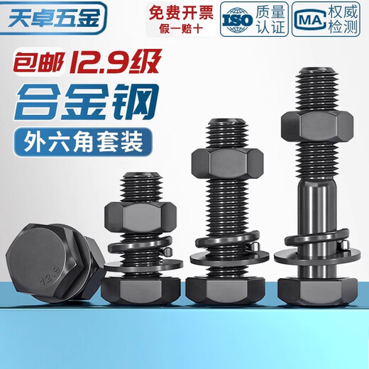 Tianzhuo Hardware 12.9 grade external hexagonal screw nut set complete combination screw accessories high strength bolt M6M8-M24mm M14*60 full thread - 1 set