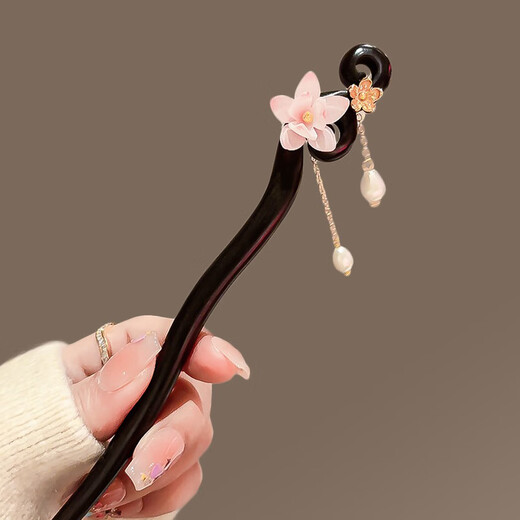 Su Shiliu hairpin for women, high-end, ancient style, fringed sandalwood hairpin, Hanfu hairpin, hairpin, birthday gift for girlfriend, pink peach hairpin