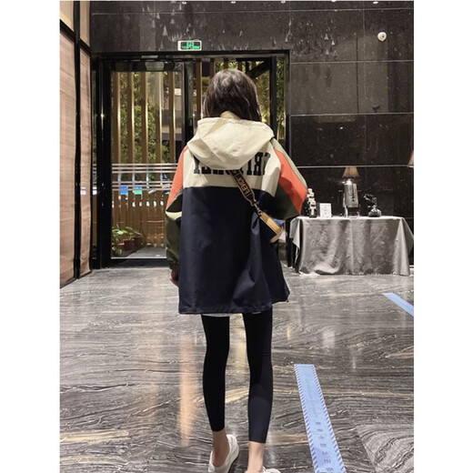 Mad Cortes 潮流设计感连帽外套女秋冬夹棉加厚宽松撞色夹克小个子休闲风衣 米杏色（夹棉） 加厚 S（85-100斤）