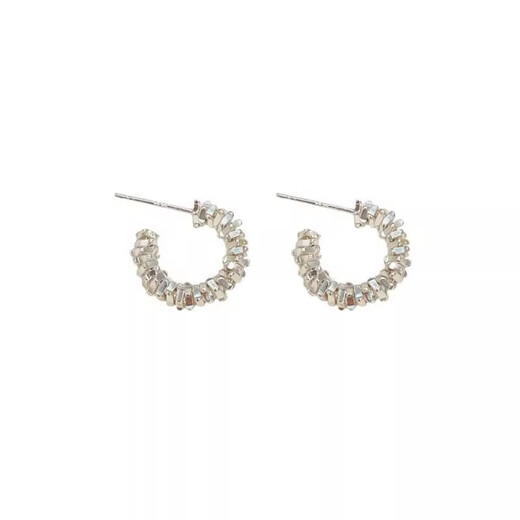 Xinshe 2025 New Broken Silver Earrings Women's Earrings Women's High-Level C-Ring Earrings Cold Style Earrings Studs Earrings A Pair of Broken Silver C-Rings