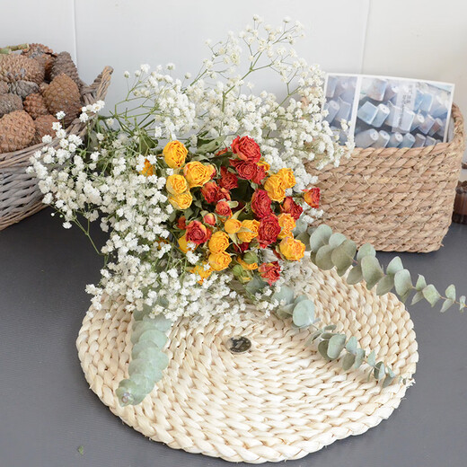 AIMAN flowers real flowers multi-headed small roses dried flowers Yunnan air-dried DIY small fresh ins bouquet living room decoration ornaments stunning bubble four colors 10 pieces dried flower bag