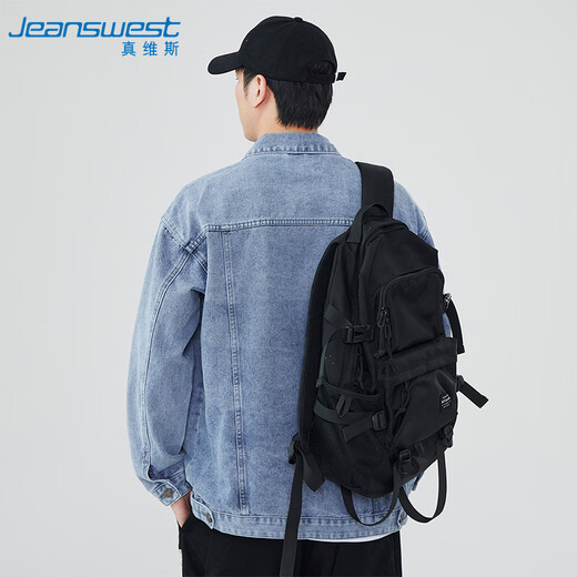 JEANSWEST Denim Jacket Men's 2025 Autumn Denim Jacket Men's Trendy Brand Comfortable Loose Versatile Top Clothes Blue XL