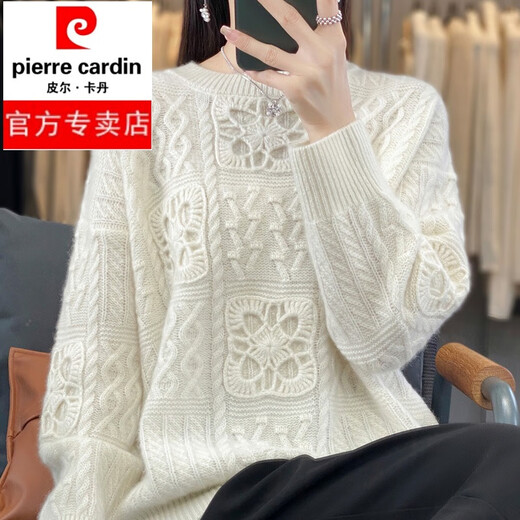 Pier Cardin 100% reiner Kaschmirpullover für Frauen runder Hals schwerer Industrie Haken und hohl gestrickter Pullover loßer fauler Kaschmirbasis Original Samtreis L.
