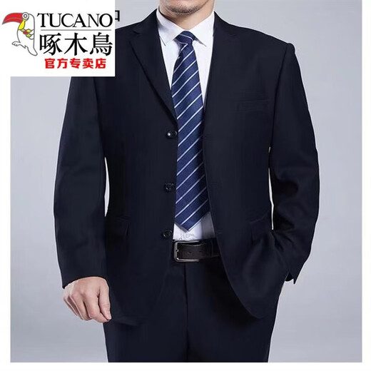 Woodpecker spring and autumn middle-aged and elderly dad's one-piece casual suit business suit middle-aged men's suit three-button wedding dress 3-button navy blue single top - XL 175 recommended 129-145 Jin Jin equals 0.5 kg to wear
