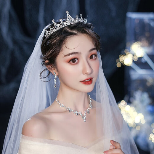 Dingjing Crown Birthday Wedding Crown Certificate Proposal Veil Bridal Wedding Dress Ceremony Internet Celebrity Super Fairy Style Headwear Model Crown + Veil