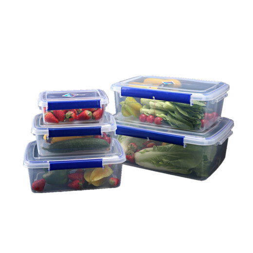 食用级保鲜盒透明塑料盒加厚大容量收纳盒商用密封冰箱冷冻食品盒 透明四扣  6227容量5.5升手 32.7*22