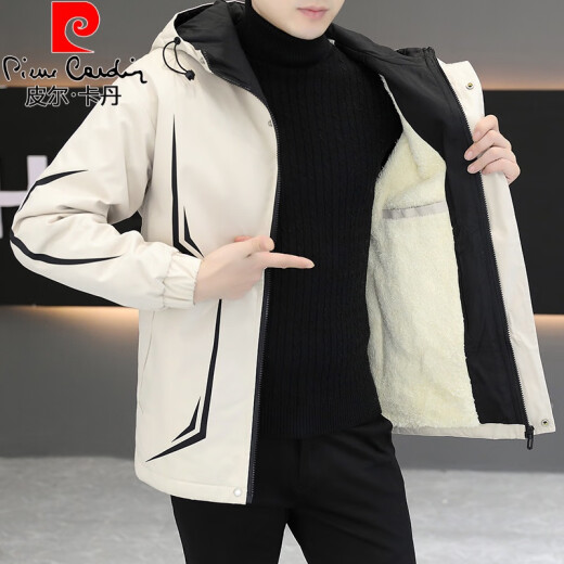 皮尔卡丹（pierre cardin）连帽工装外套男春秋季加绒加厚棉衣服夹克男士保暖防寒冬装派克服 719黑色【加厚】 加绒 2XL 140-155斤